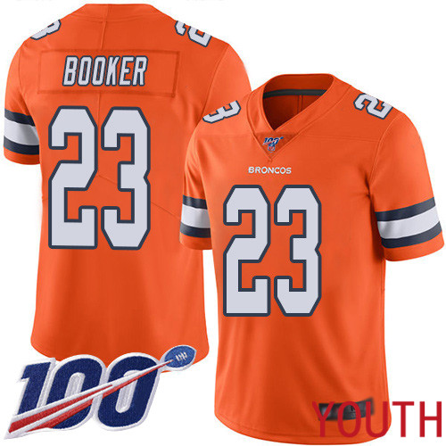 Youth Denver Broncos #23 Devontae Booker Limited Orange Rush Vapor Untouchable 100th Season Football NFL Jersey